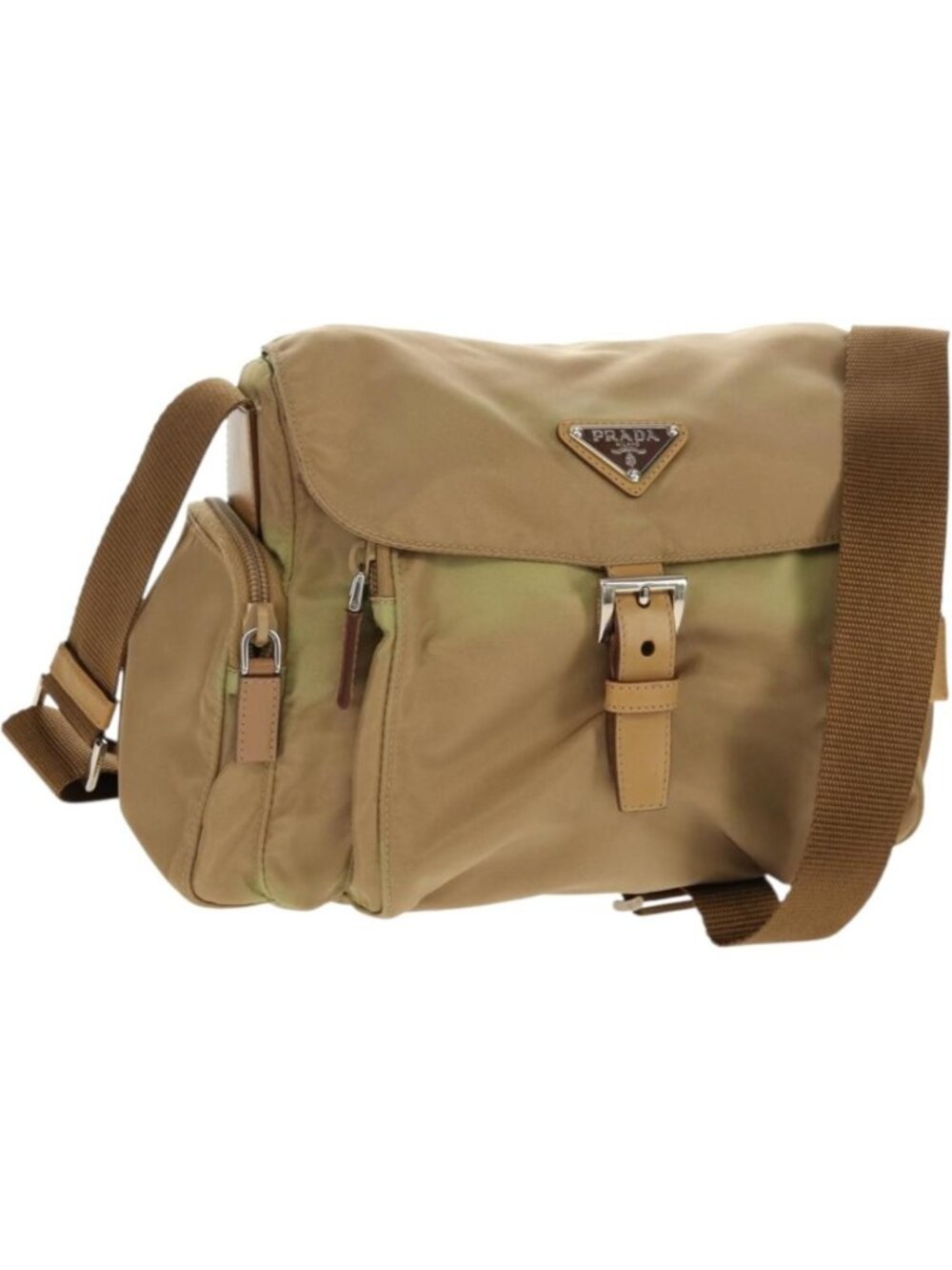 PRADA Shoulder Bag Nylon Khaki Silver